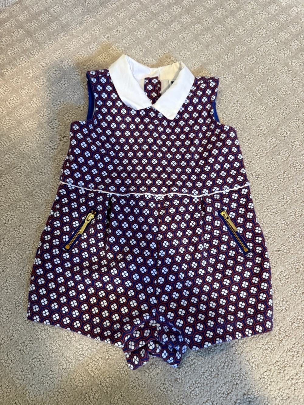 Janie and Jack Burgundy Navy White Patterned Girls Romper